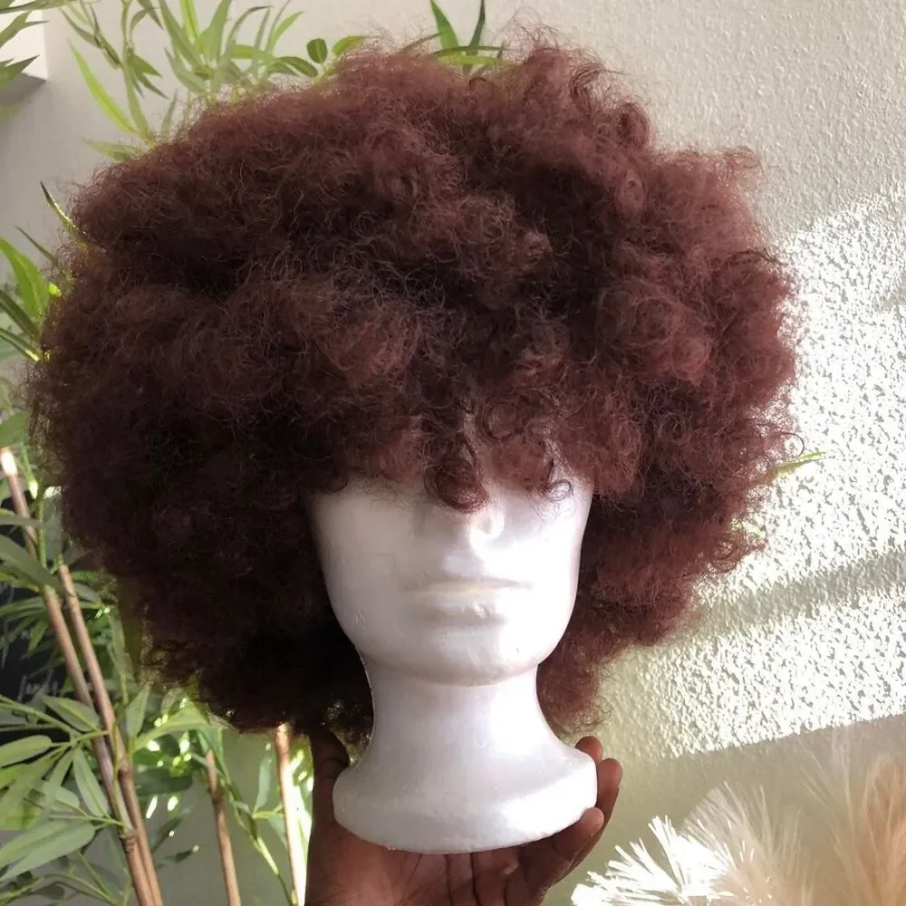 Retro light brown synthetic afro curly wig natural authentic look boho